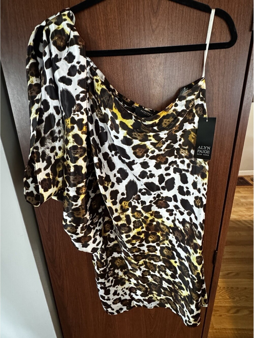 Alyn Paige One Shoulder Leopard Print Cocktail Dress NWT 11/12 Cowl Neck NWT